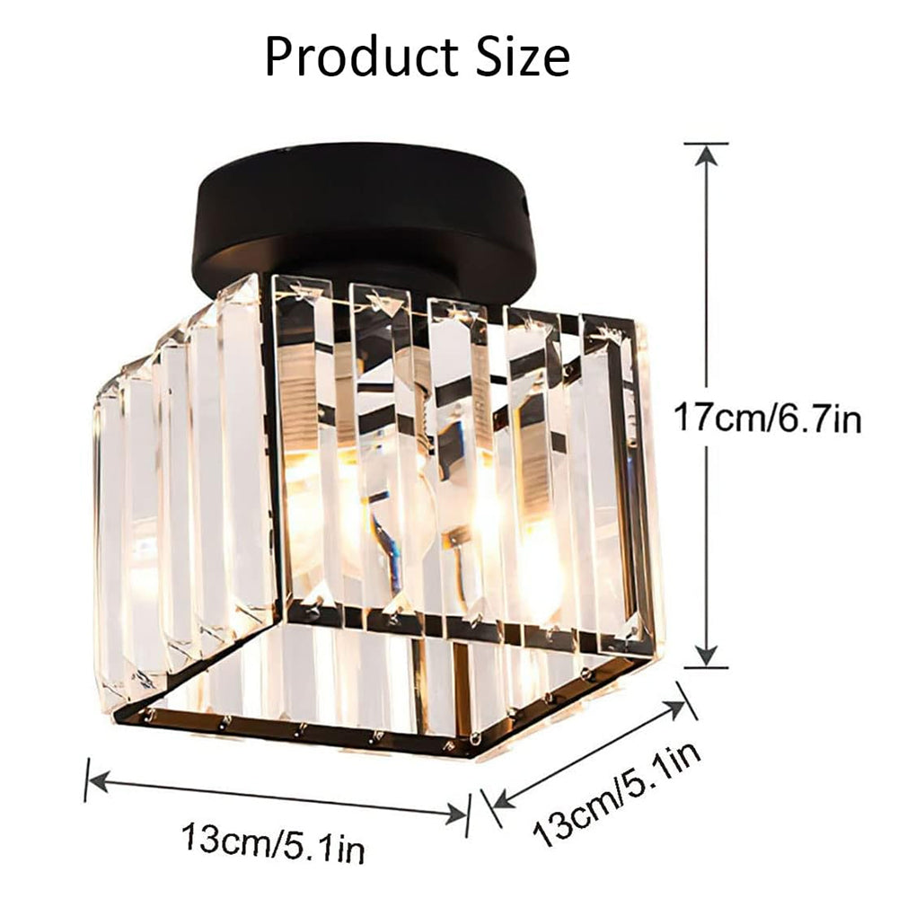 Nzmarket Crystal Glass LED Ceiling Light – Square & Circle, Black Frame