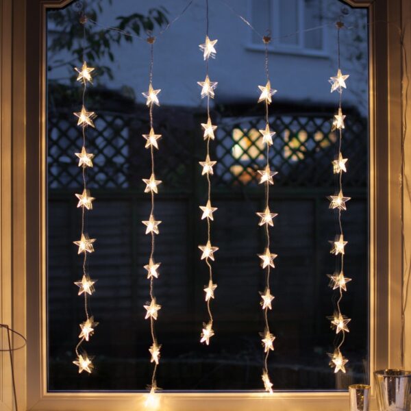 Nzmarket Star Curtain Christmas Fairy Lights – 5-Strand Warm White Display
